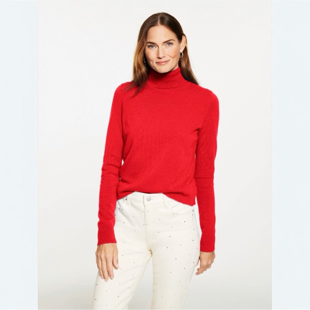New! Talbots Perfect Classic Red 100% Cashmere Turtleneck Winter Sweater Size MP